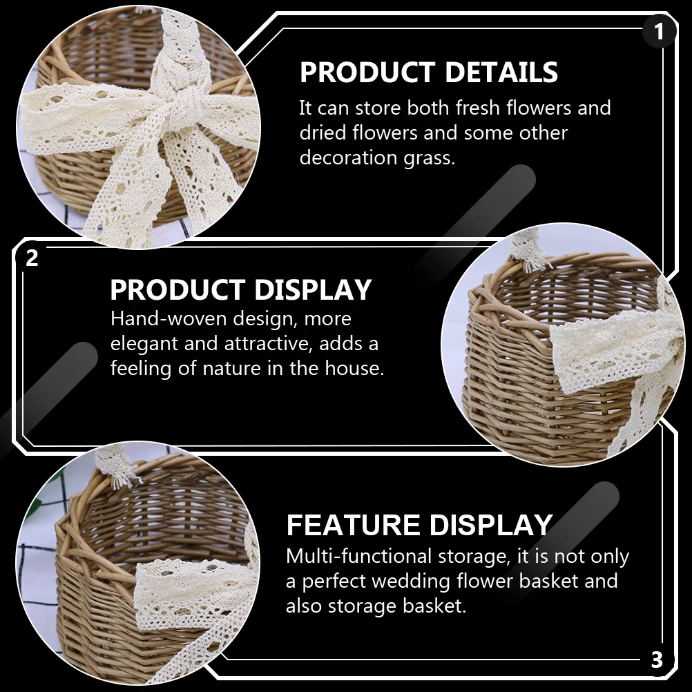 

1pc Rattan Flower Basket Wedding Storage Basket Natural Handwoven Woven Flower Container Creative Household Decoration Gift For