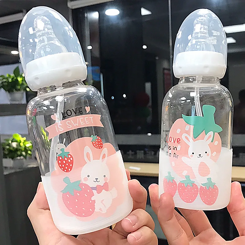 Cute cartoon rabbit adult straw plastic bottle water bottle creative personality small gift baby mouth leisure water cup