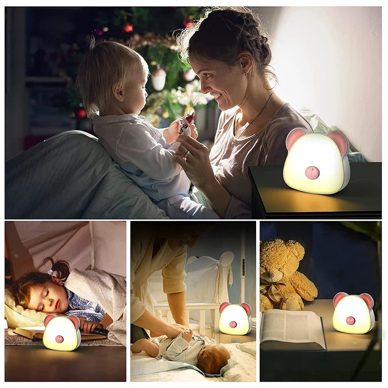 Luz Nocturna Led portátil para niños, Control de prensa recargable, modo de cambio de Color y atenuación continua