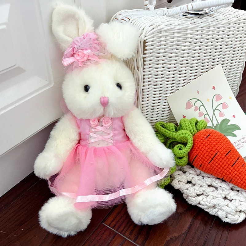 

Pastoral style Stuffed Rabbit Plush Toy with Pink Ballet Dress Kid Doll Birthday Gifts kids Baby Accompany Toys Christmas gift