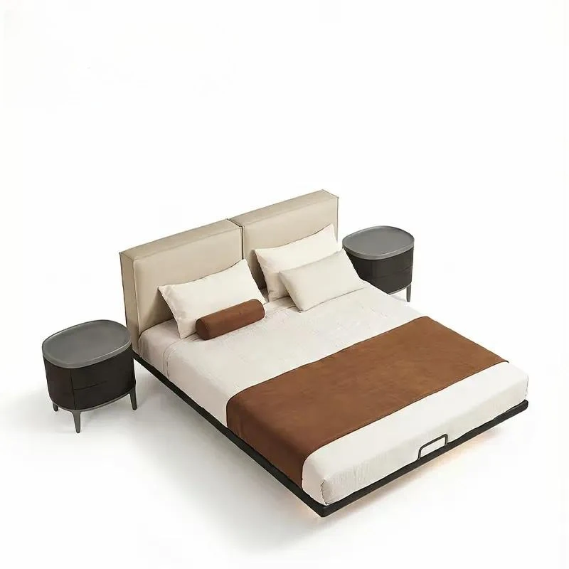 Modern Split Headboard Bed with Floating Lighting Leather Upholstered Solid Frame for Villa Hotel Home Furniture