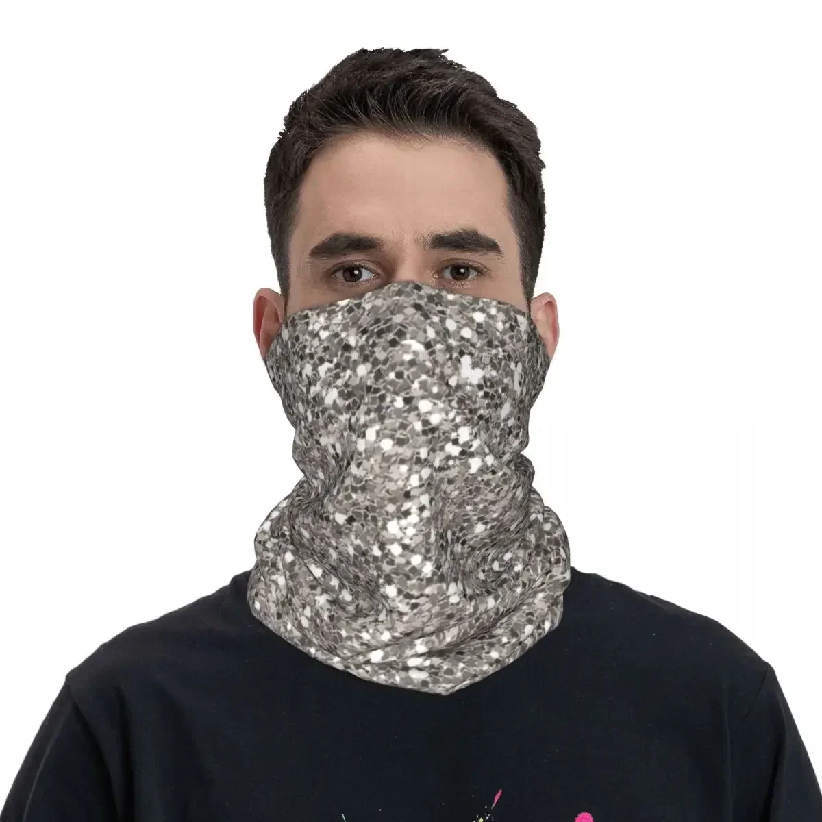 Silver Sequins Glitter Sparkle Diamond Bandana Neck Cover Printed Balaclavas Face Scarf Multi-use Cycling Riding Men Adult