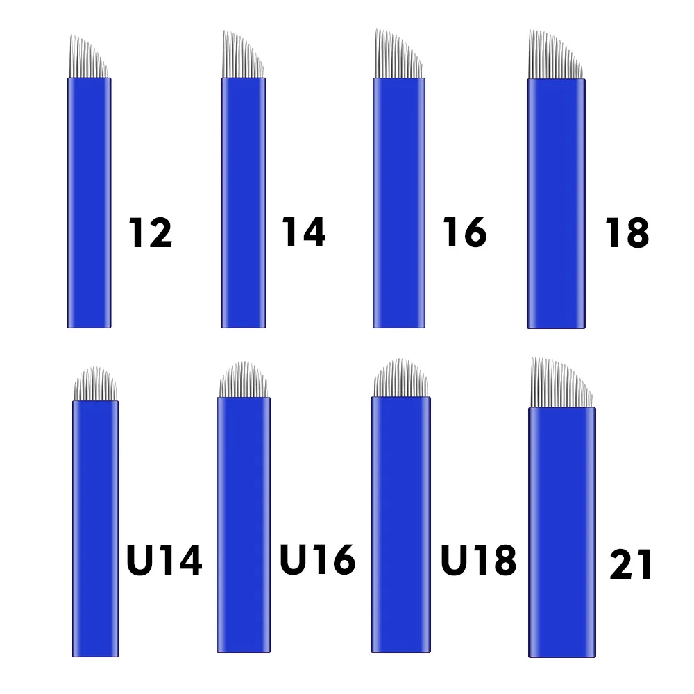 

10/50/100pcs Microblading Needles 0.2mm PMU Tattoo Needles Permanent Makeup Blade 9Pin 12 14 16 U18 21 Manual Eyebrow Pen Blades
