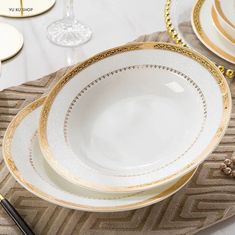 Bone China Tableware Set China Dinner Set Ceramic High-grade Phnom Penh Bowl Plate Western Food Plate Table Household Dishes