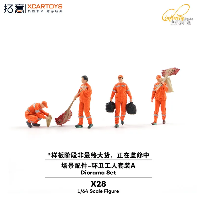 

XCARTOYS Car Toys For Boys 1/64 City Sanitation Cleaner Figure Small Scene Prop Collection Sand Table Decoration Mini Doll Holid