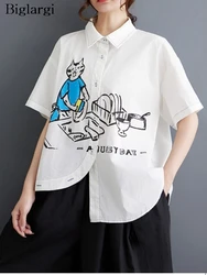 Oversized Summer Shirt Tops Women Cartoon Graffiti Print Modis Casual Ladies Cropped Blouses Short Sleeve Loose Woman Shirt Tops