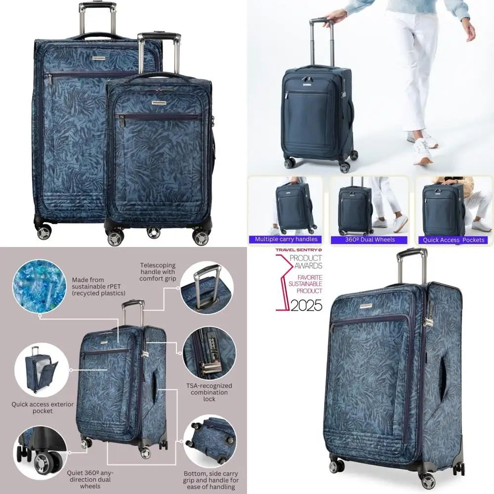 

Экологичный легкий комплект чемоданов из 100% переработанного ПЭТ из 2 предметов, экологически чистые дорожные, расширяемые, мягкие боковые чемоданы