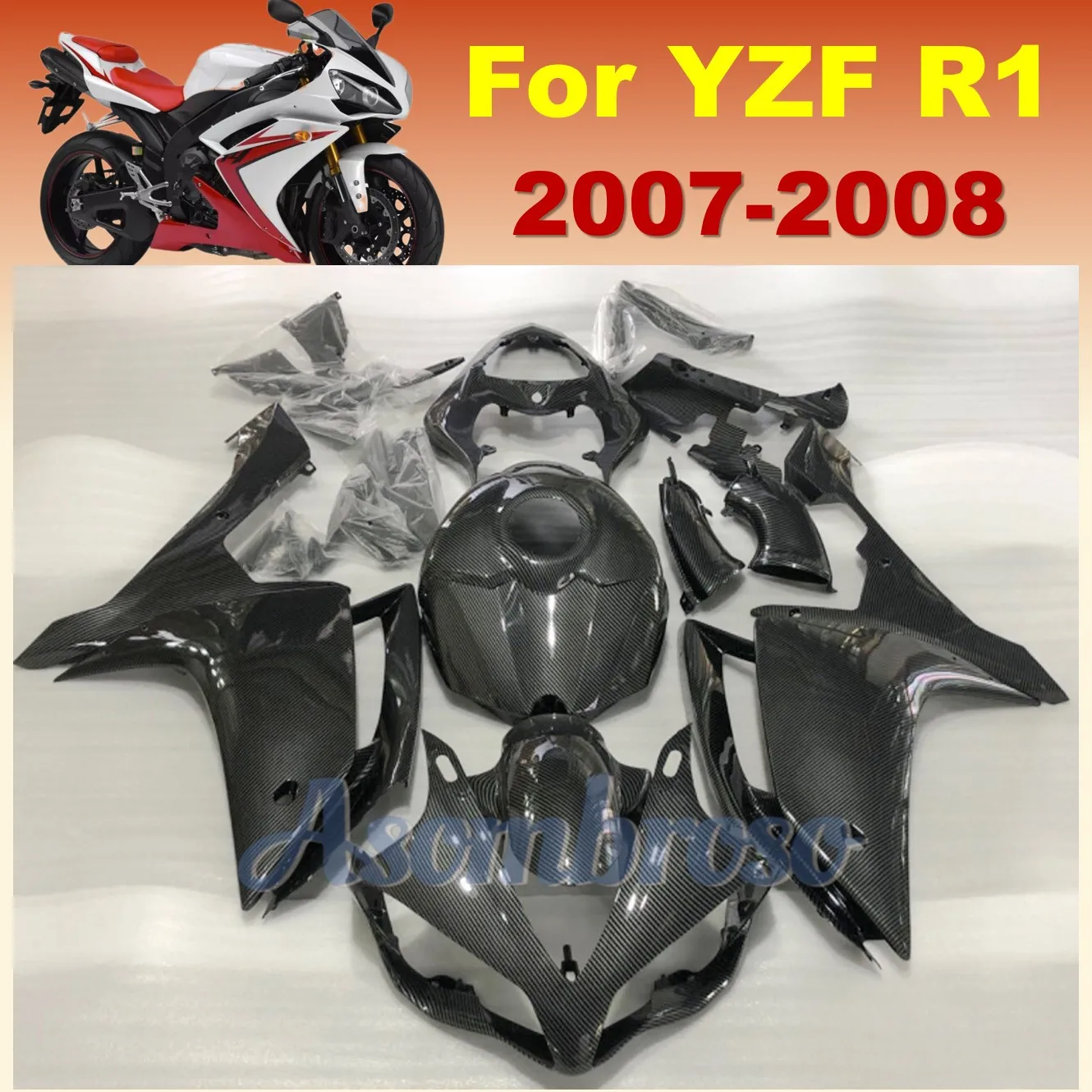 Carbon Firbe Full Fairing Set for YAMAHA YZFR1 2007 2008 yzf-r1 07-08 New Motorcycle Fairings Bodywork  Kit+Tank Cover