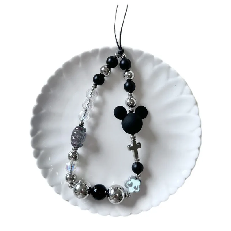 Disney Black Mickey Head  Phone Chain Charm Wrist Strap Keycord Cellphone Lanyard Girl Keychain Mobile Phone Case Hanging Chain view 5