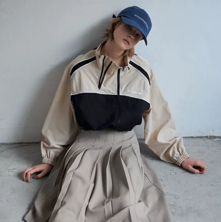 Spring 2025 Smoothood Loose Fit Retro Color Blo Stand Collar Zipper Jaet Sweatirt Korean Sle Women's ort Outerwear