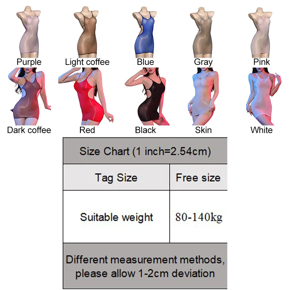 Womens Sexy Ultra-Thin Straps Oil Silk Shiny Skirt Sexy Backless Hip Skirt Erotic See Through Stretch Jumpsuit Ladies Clubwear