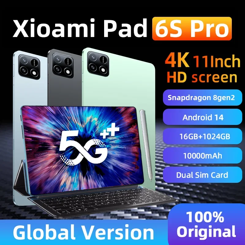 

Global Version Original Pad 6S Pro HD 4K Android 13.0 Snapdragon 888 11inch 16GB+1TB 10000mAh Tablet PC 5G Dual SIM WIFI Mi Tab