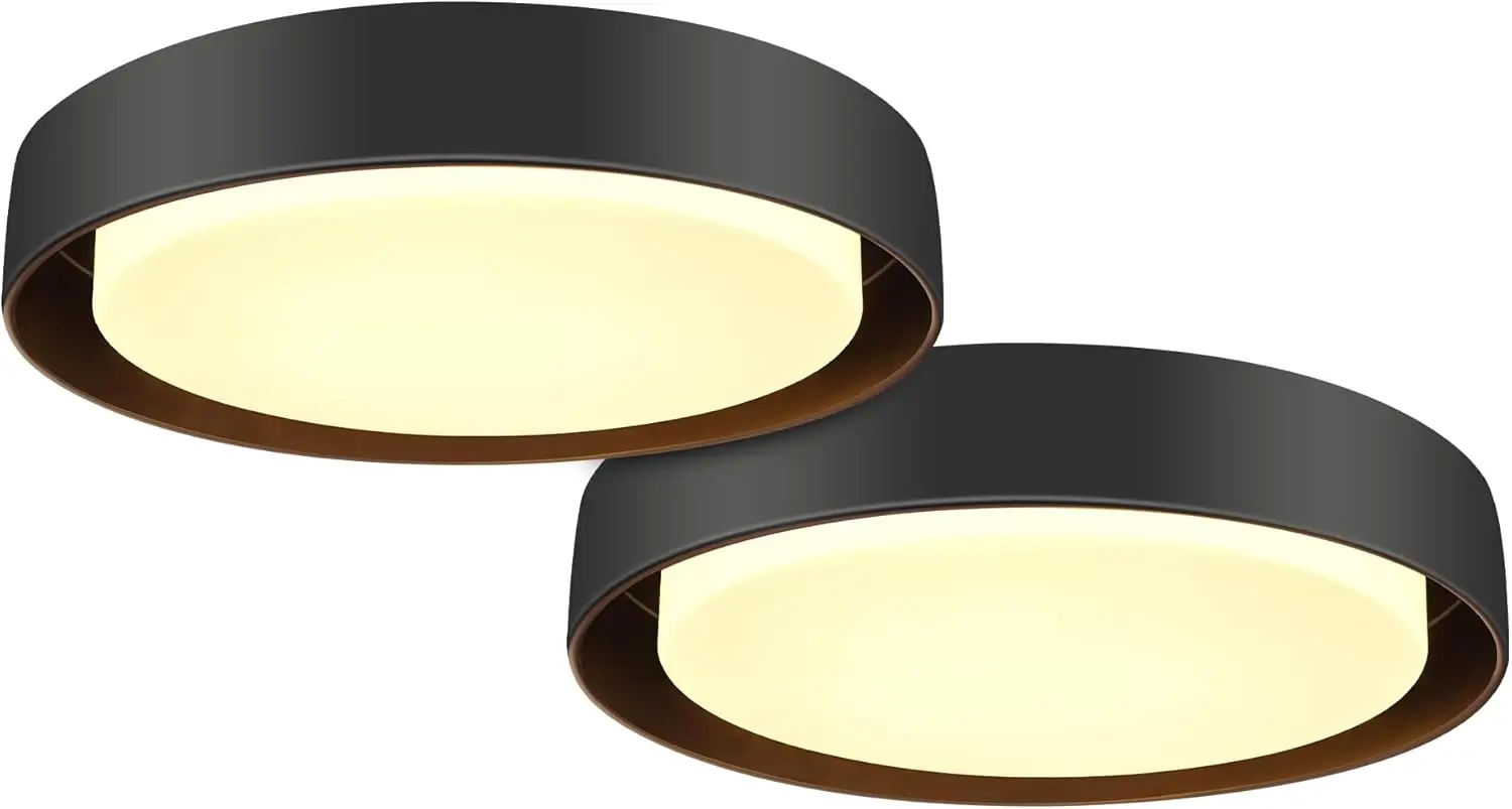

Modern LED Flush Mount Ceiling Light, Dimmable 24W Warm White for Bedroom Kitchen, Black 2-Pack