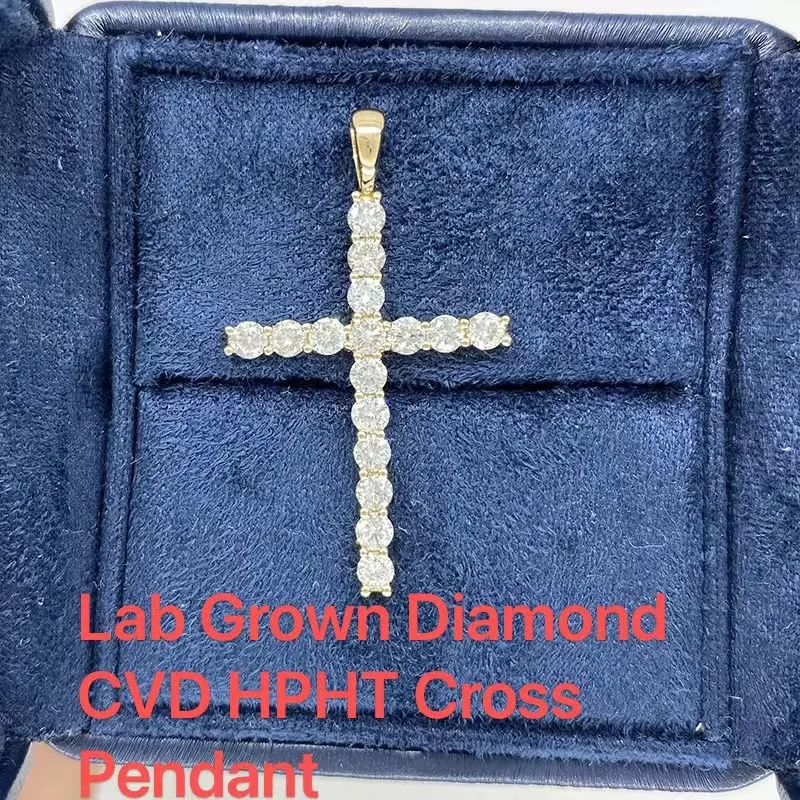 0.5ctw Okrągły Diament Hodowlany CVD HPHT w Kształcie Krzyża Religijnego, Duży Wisiorek, Złoto Próby 14K/Srebro Próby 925, Kolor DEF, Czystość VS-VVS (BEZ Łańcuszka)