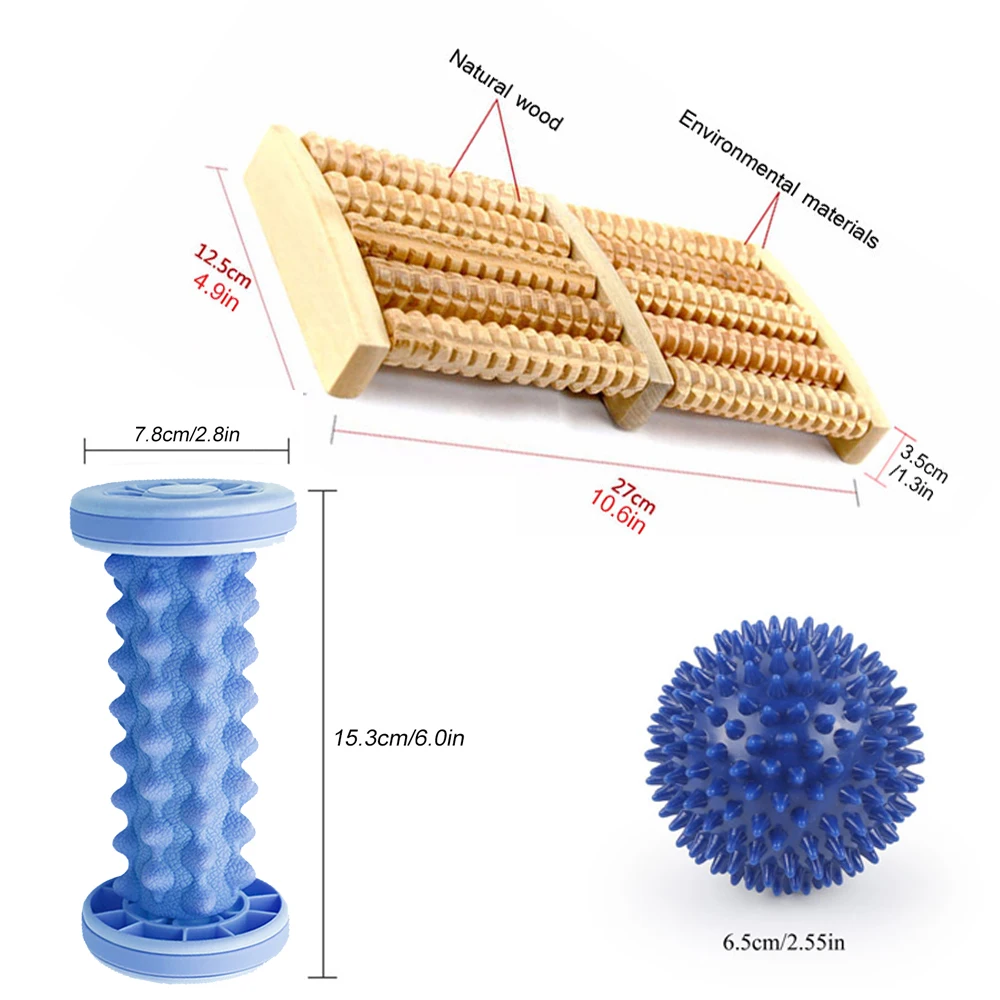 3PCS Wood Therapy Foot Massage Roller Spiky Ball Treatment Set,Manual Foot Massager for Plantar Fasciitis,Trigger PointTreatment