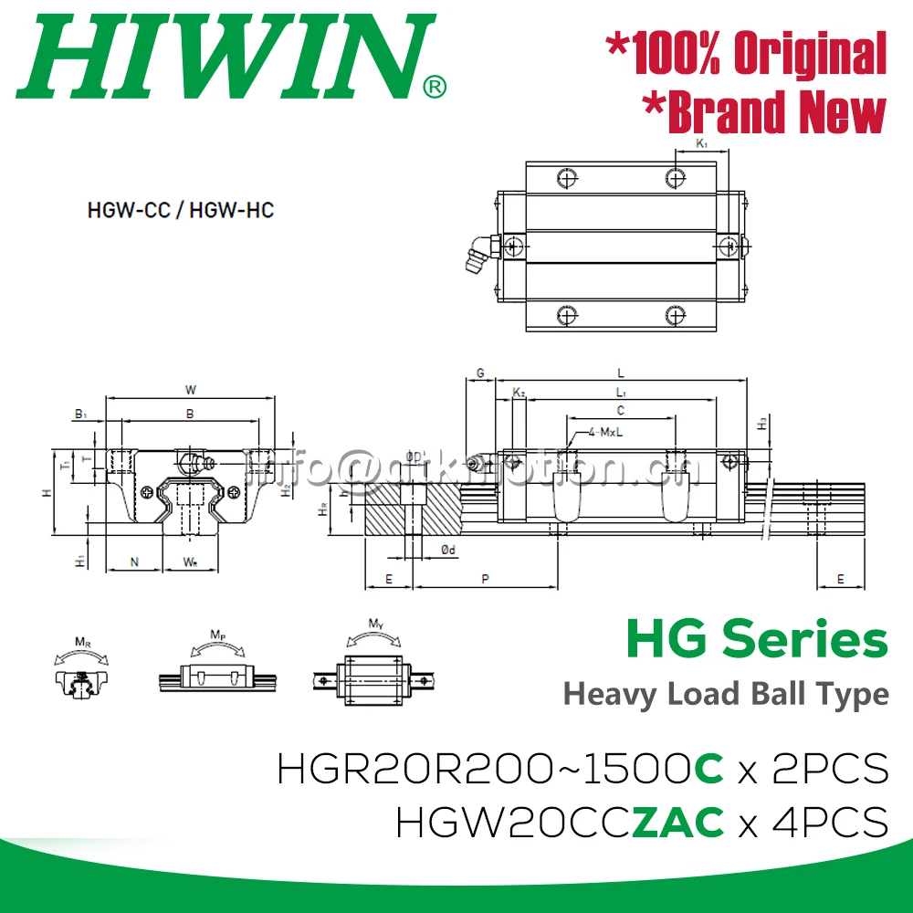 Imagem -05 - Hiwin-guia Linear Corrediça de Transporte Roteador Cnc Hgw20cc Hgr20 200 mm 300 mm 400 mm 500 mm 600 mm 700 mm 800 mm 900 mm 1200 mm 1500 mm Original