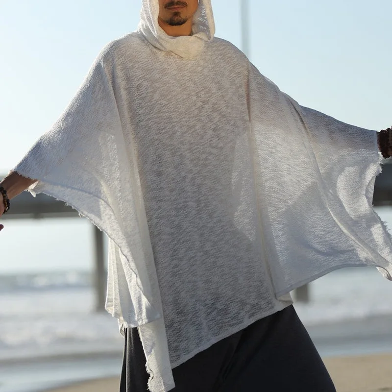 New Men's Hooded Casual Blouse Integrated Fashion Cape Trench Coat