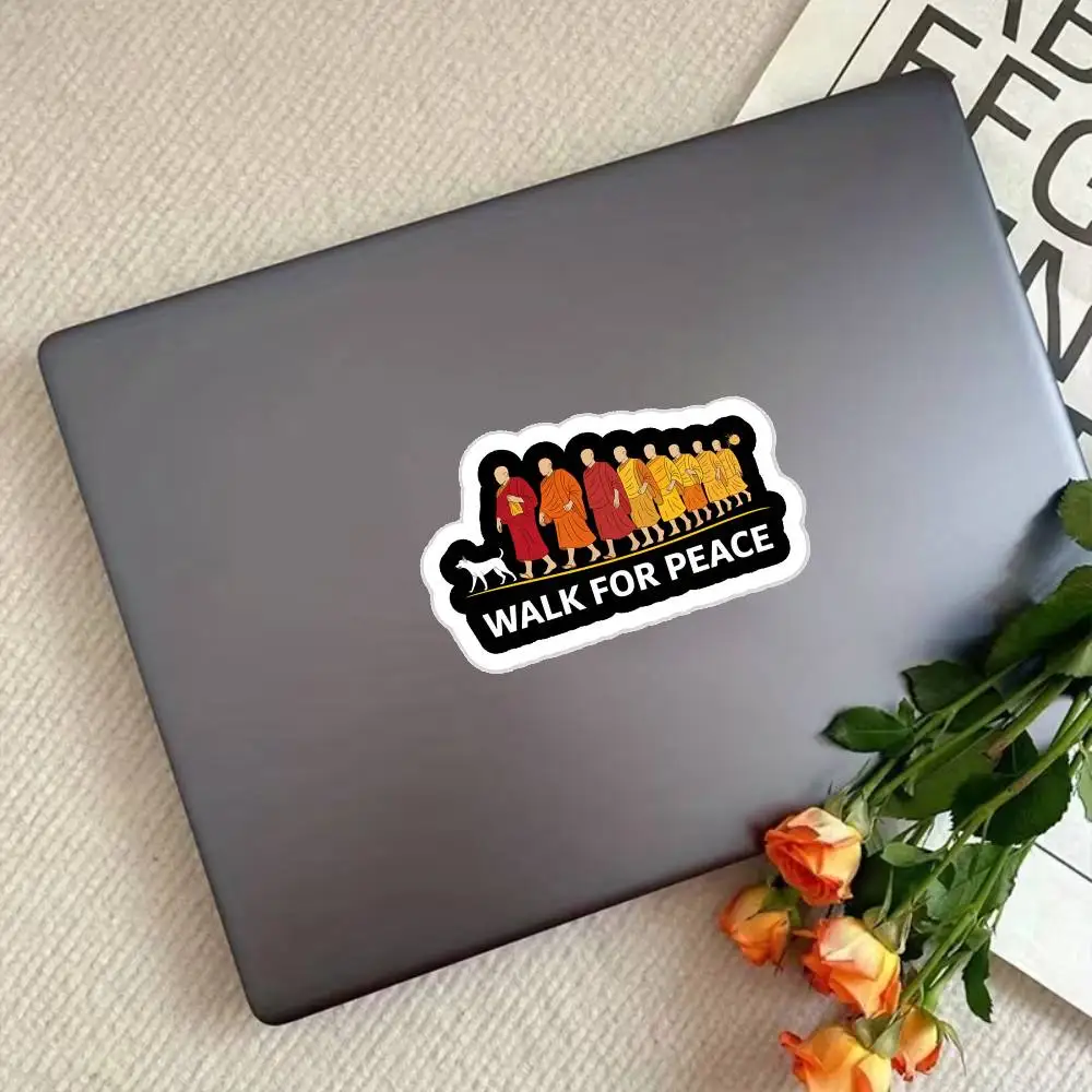 Walk For Peace Monks With Aloka Dog Minimalist Zen Art Waterproof Stickers For Decorating Car Windows Motorcycles And Computers.