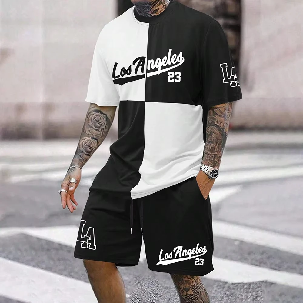 Summer Tshirt Shorts 2 Pieces Set Casual Tracksuit Men's Numbers 23 3D Printed Streetwear Creative Pattern Oversized Men Sets