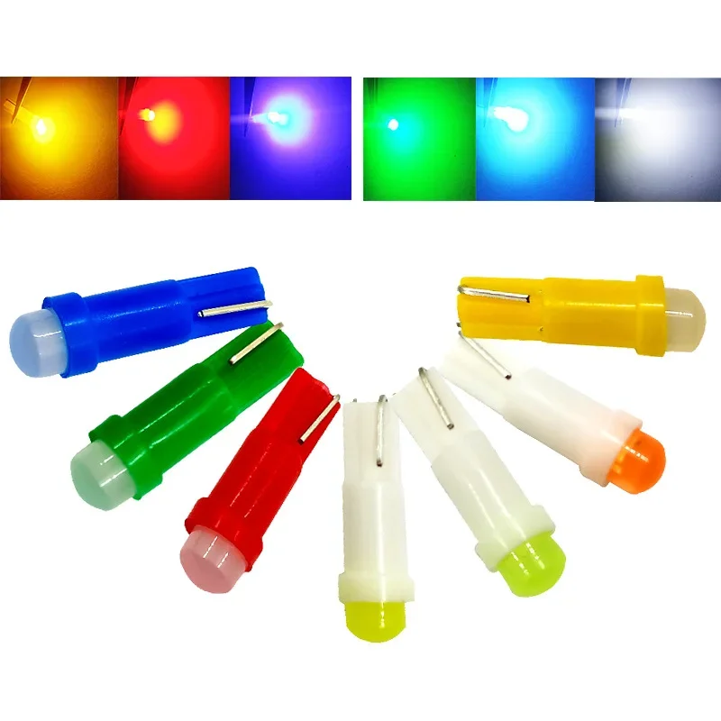 

10PCS W1.2W Socket T5 LED 12V Car Auto Side Wedge Dashboard Gauge Instrument Light Lamp Bulb Ice Blue Red Green Yellow