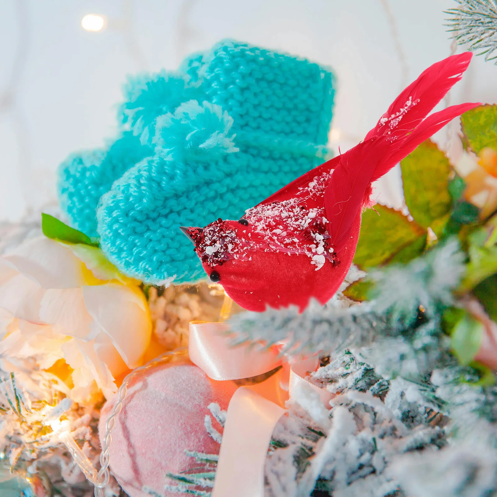 

12Pcs Artificial Red Birds Clip Realistic Christmas Tree Wreath Ornaments Home Decor Simulation Bird Decoration