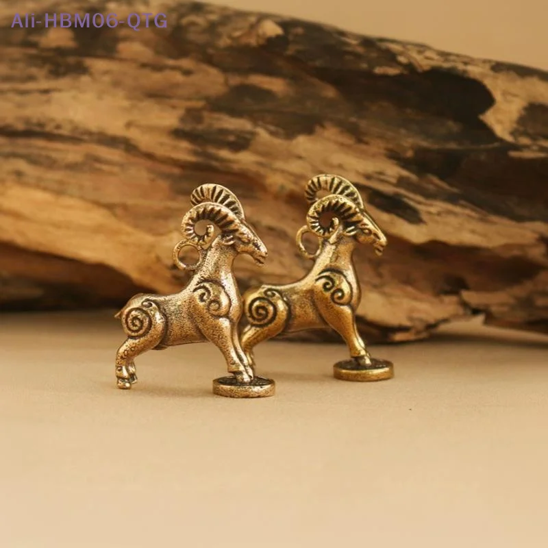NEW 1PC Solid Brass Zodiac Sheep Statue Flat Base Desk Ornament Chinese Auspicious Meaning Desktop Decoration