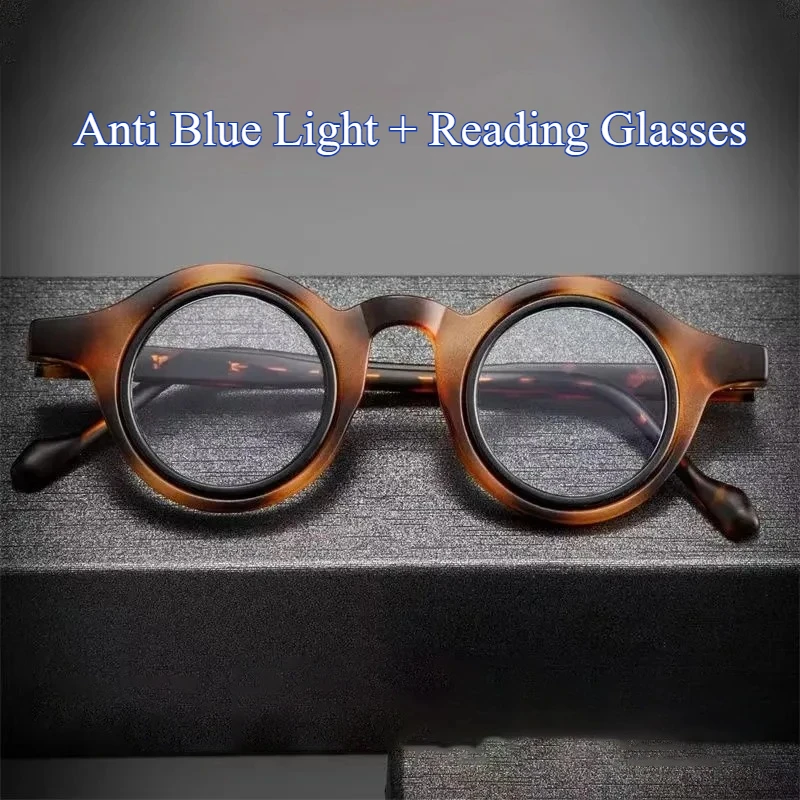 Hochwertige runde Lesebrille +1,0 +1,5 +2,0 +2,5 +3,0 +3,5 +4,0 Anti-Blaulicht-transparente Brillengläser, einfarbig