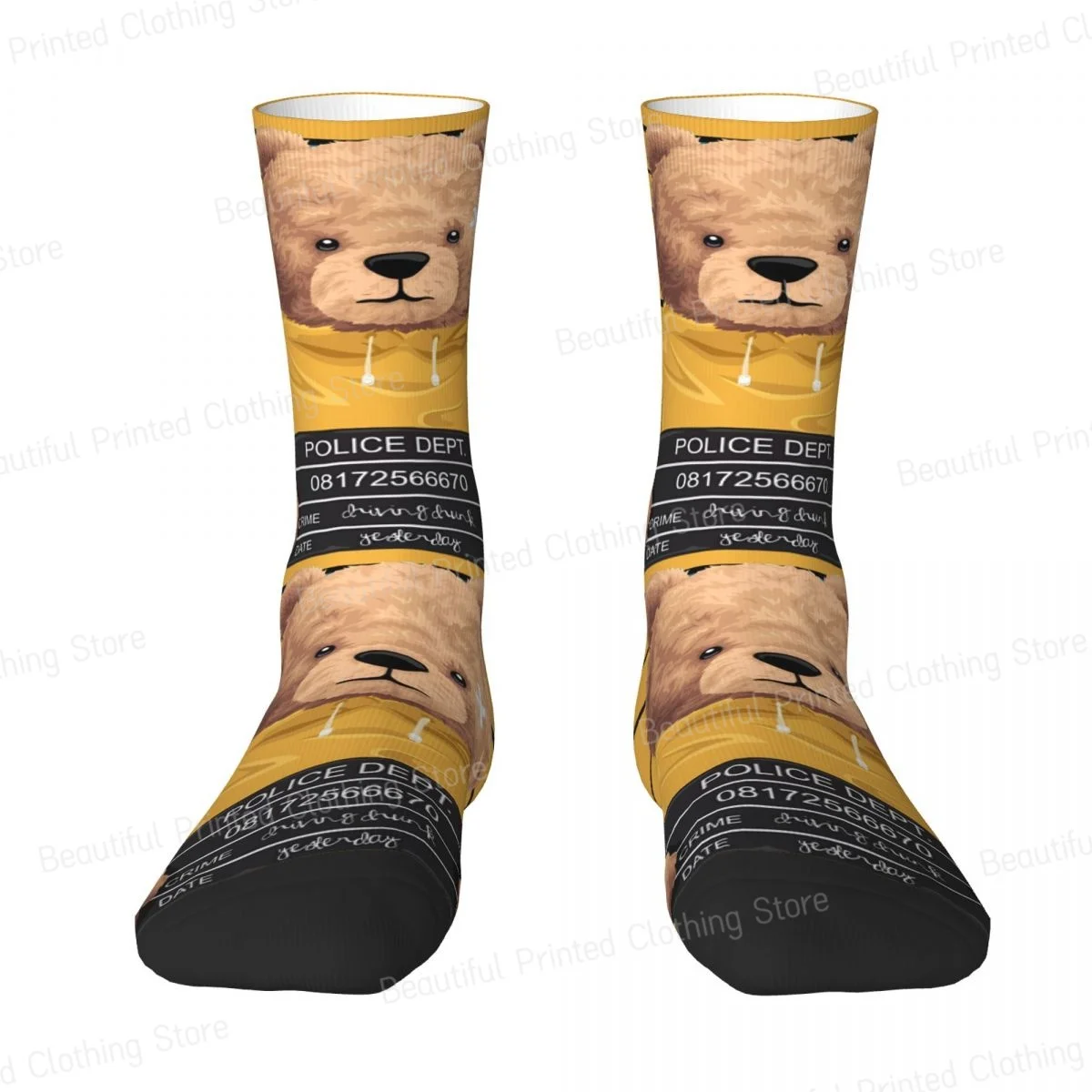 Teddy Bear Bear Posing For Mugshot Men Women Round neck Socks Cycling Novelty Four Seasons Stockings Gift