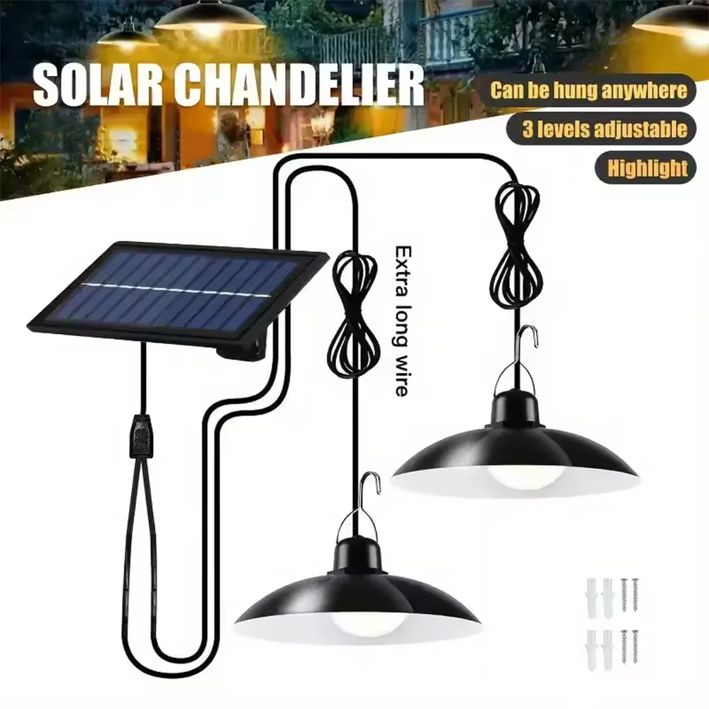 Double Headed Solar Pendant Light Garden Accessories LED Solar Lights Outdoor Waterproof Chandelier Street Wall Shed Barn Gift