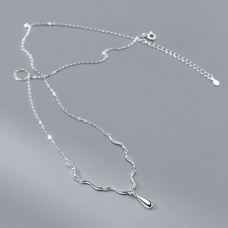 Модное ожерелье с подвеской в виде капли воды, женская модная простая волнистая цепочка до ключиц из стерлингового серебра 925 пробы, свадебный подарок