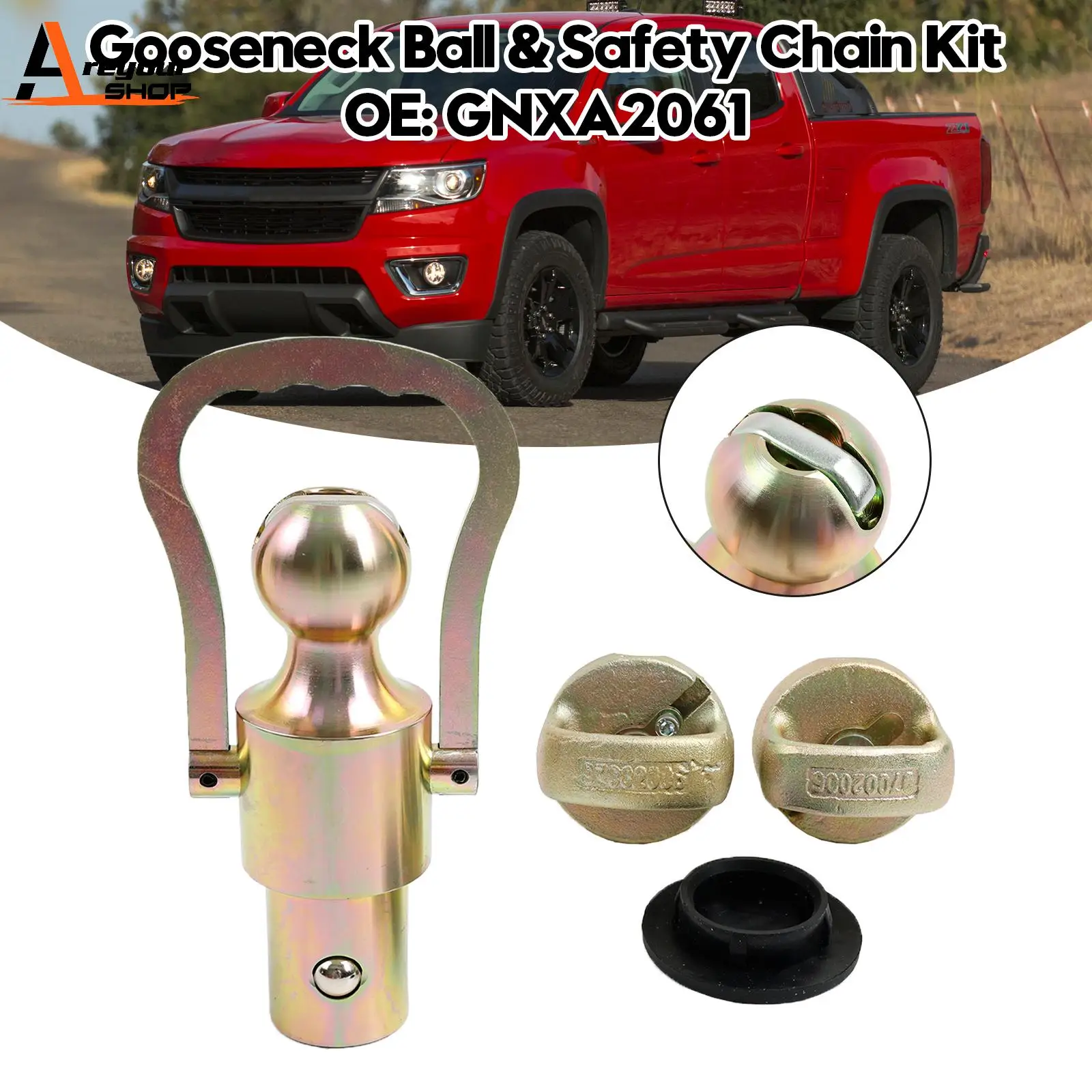 

Areyourshop Gooseneck Ball & Safety Chain Kit GNXA2061 for Ford for GM for Nissan Trucks