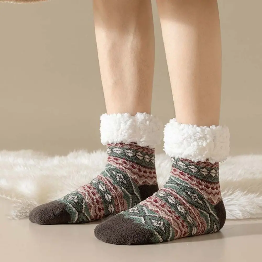 

Толстые термоноски в винтажном стиле, противоскользящие носки-тапочки средней длины, утепленные носки в этническом стиле для дома