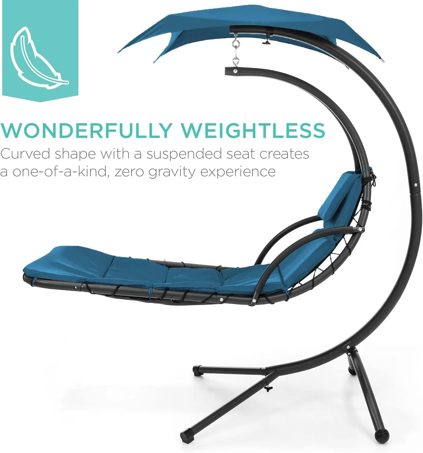 Best Choice Products Outdoor Hanging Curved Steel Chaise Lounge Chair Swing w/Built-in Pillow and Removable Canopy - Peacock