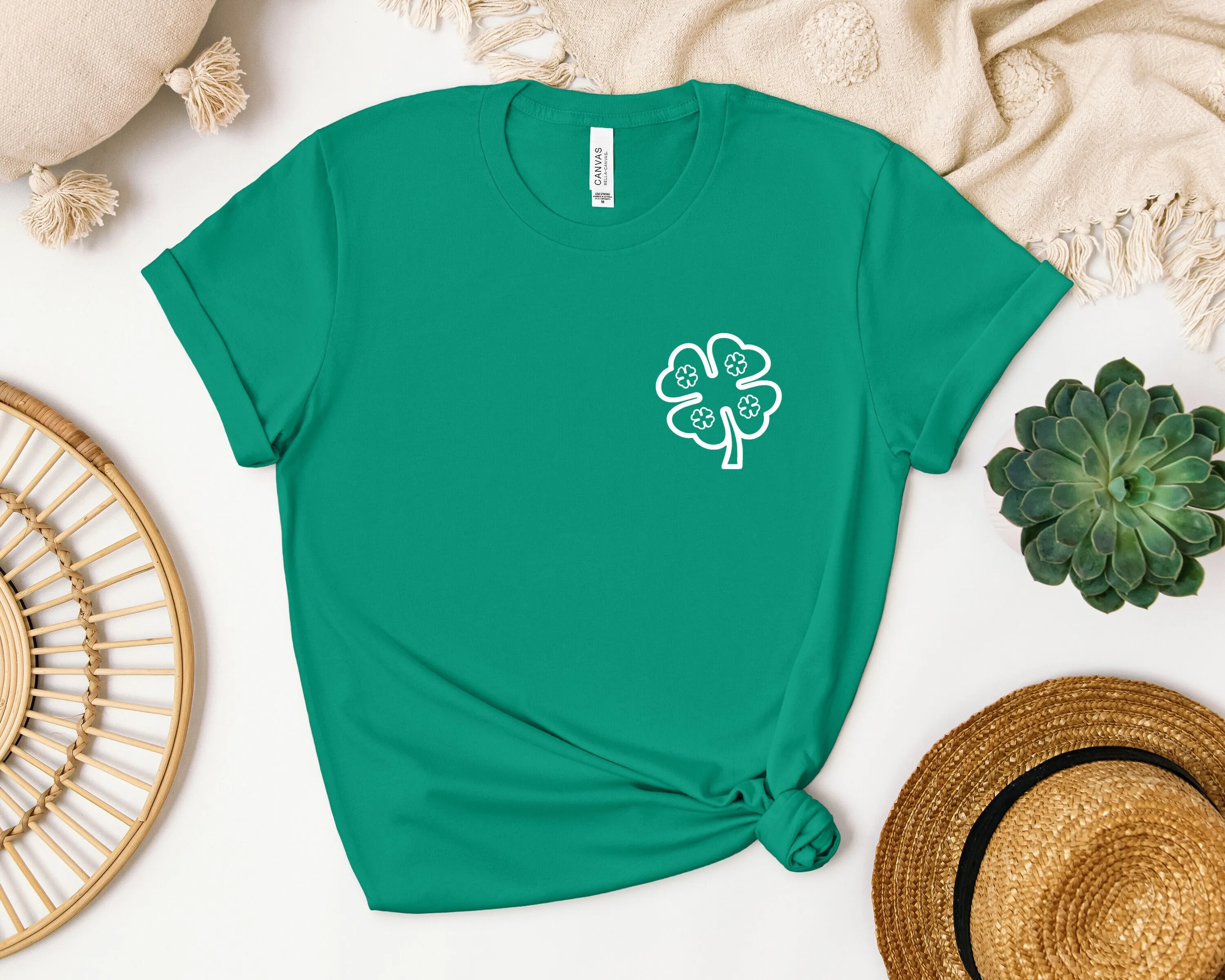 Green Shamrock T Shirt St Patricks Day Irish Four Leaf Clover Saint Patrick'S