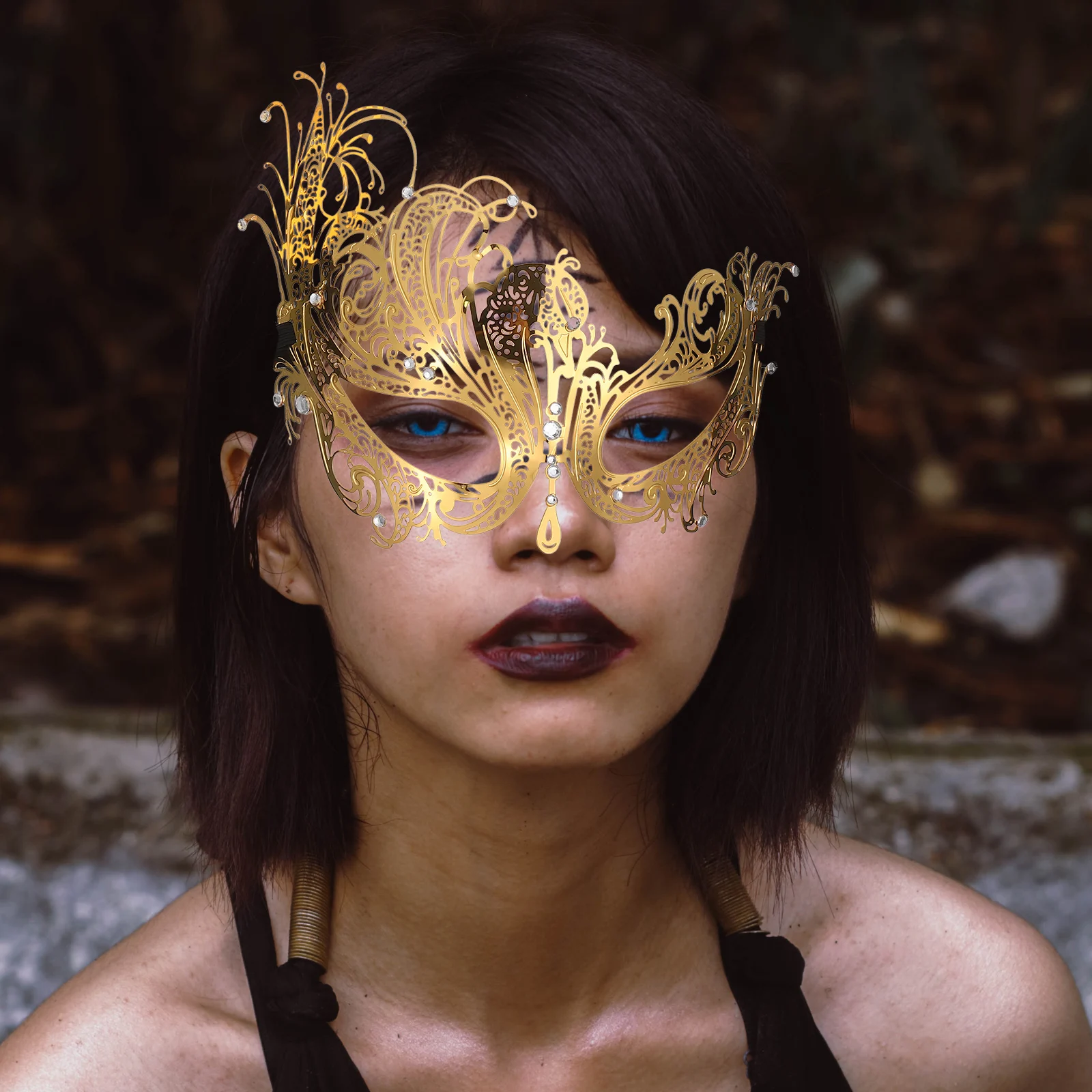 

2 Pcs Rhinestones Metal Diamond Mask Halloween Cosplay Props Masquerade Party Decorate Fancy Adults Face Man
