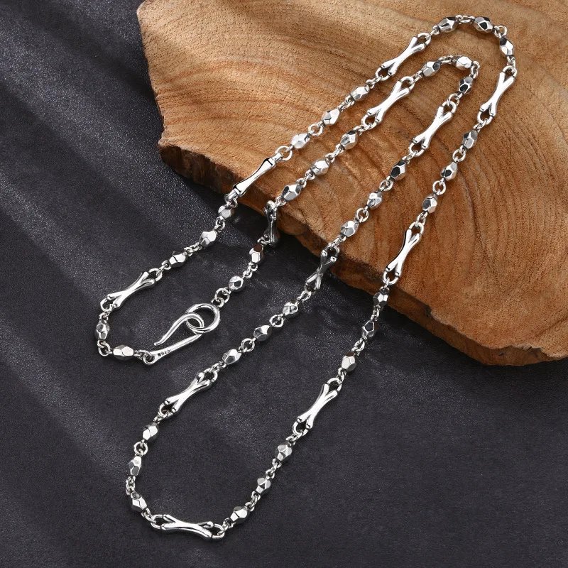 silver necklace small pieces of silver stitching bone necklace necklace men's and women's same style trendy unique ornament