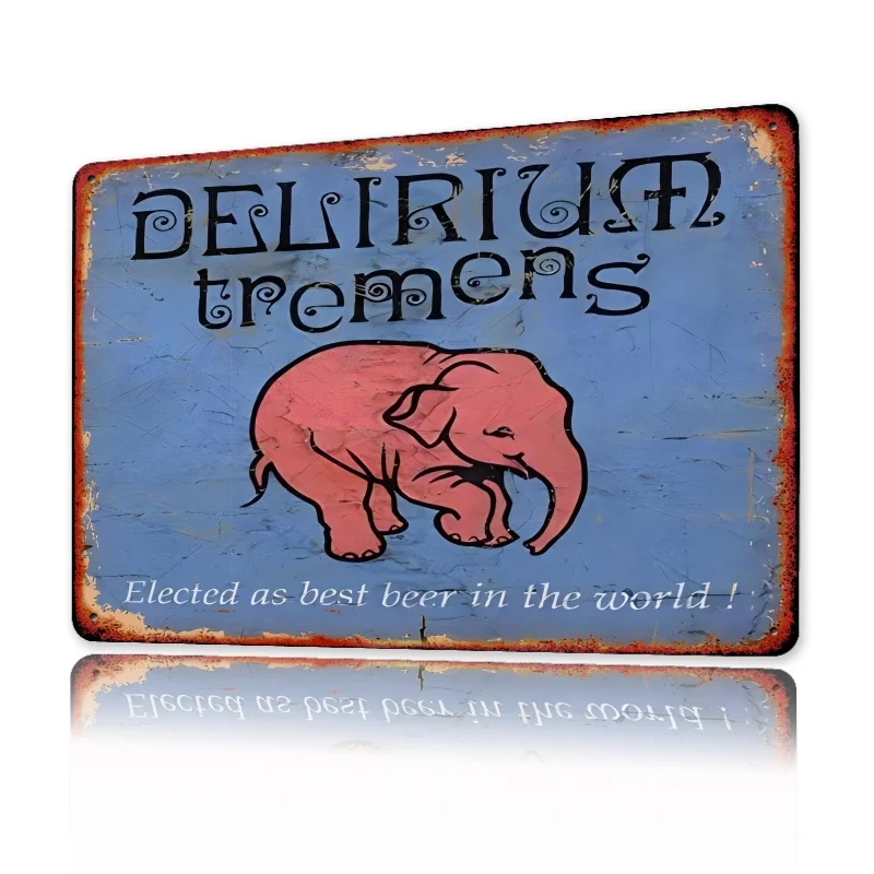 Decoración de la habitación Delirium Tremens Letrero de metal vintage de estaño, arte de pared de hierro con temática de cerveza retro, decoración colgante cuadrada para el hogar, bar, hombre