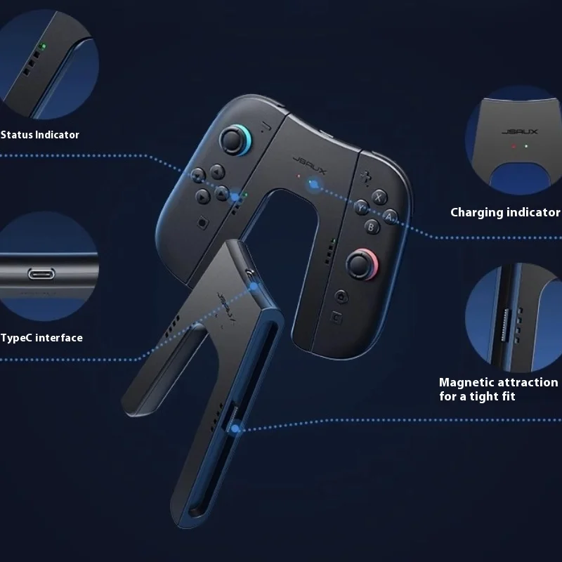 In Stock Jsaux Controller Split Charging Grip Compatible with Switch 2 Joycon Magnetic Suction Ergonomic Gamepad LED Indicator