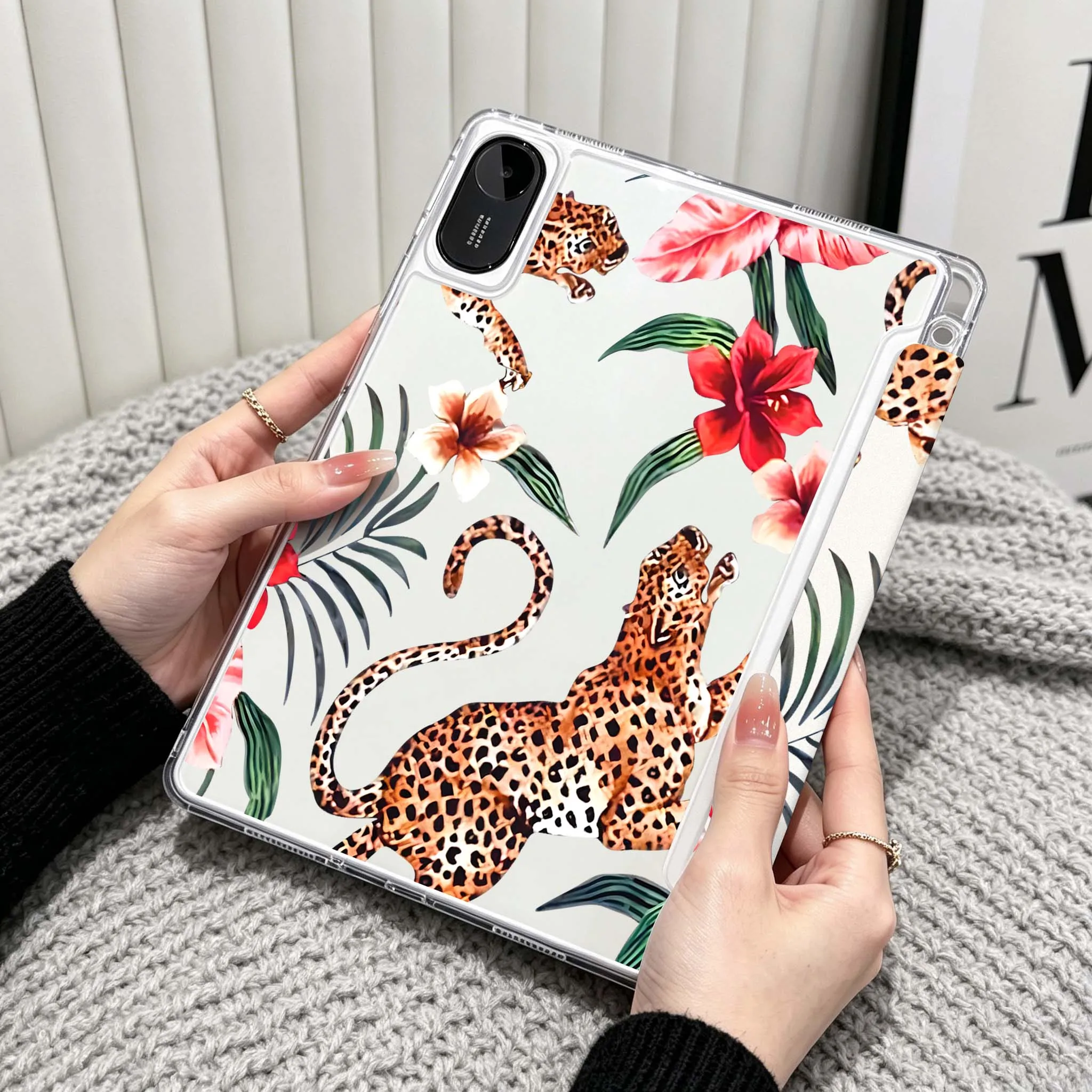 Leopard Seamless Case For Xiaomi Redmi Poco Pad 5 6 7 8 Pro SE 11 11.2 12.1 Inch Transparent Y-Shaped Folding Tablet