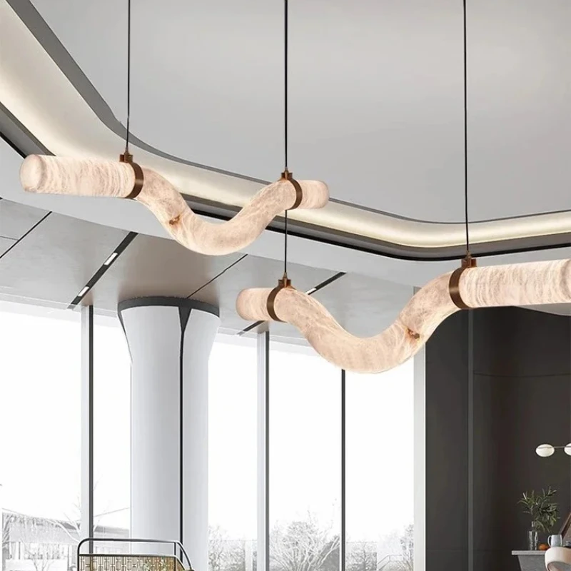 Nordic American Metal Chandelier for Dining Room Living Room Kitchen Interior Decor BrassRing White Alabaster Pendant Light