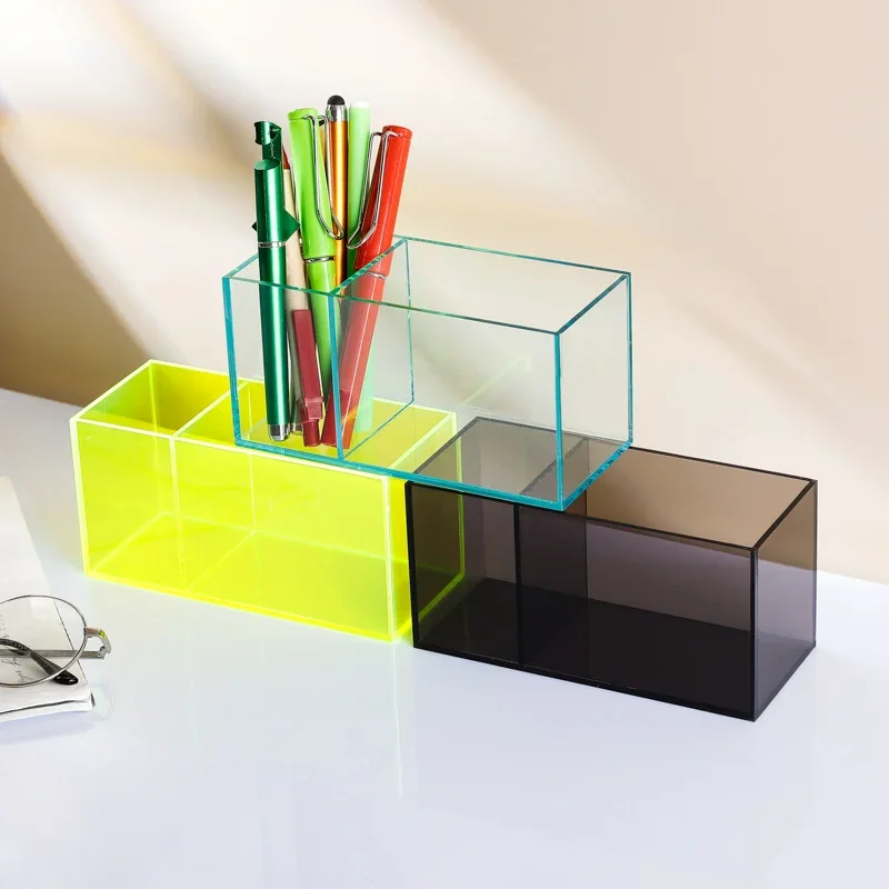 

Transparent Color Acrylic Pen Holder Student Stationery Finishing Storage Box Simple Personality Desktop Sundries Storage Box