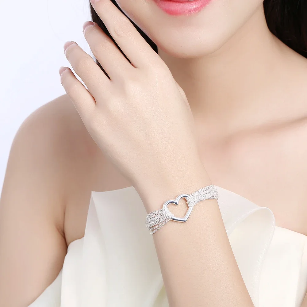 New arrive 925 sterling Silver Delicat Heart Tassel lock TO Bracelets chain Jewelry Women Top Quality Lover wedding party Gift
