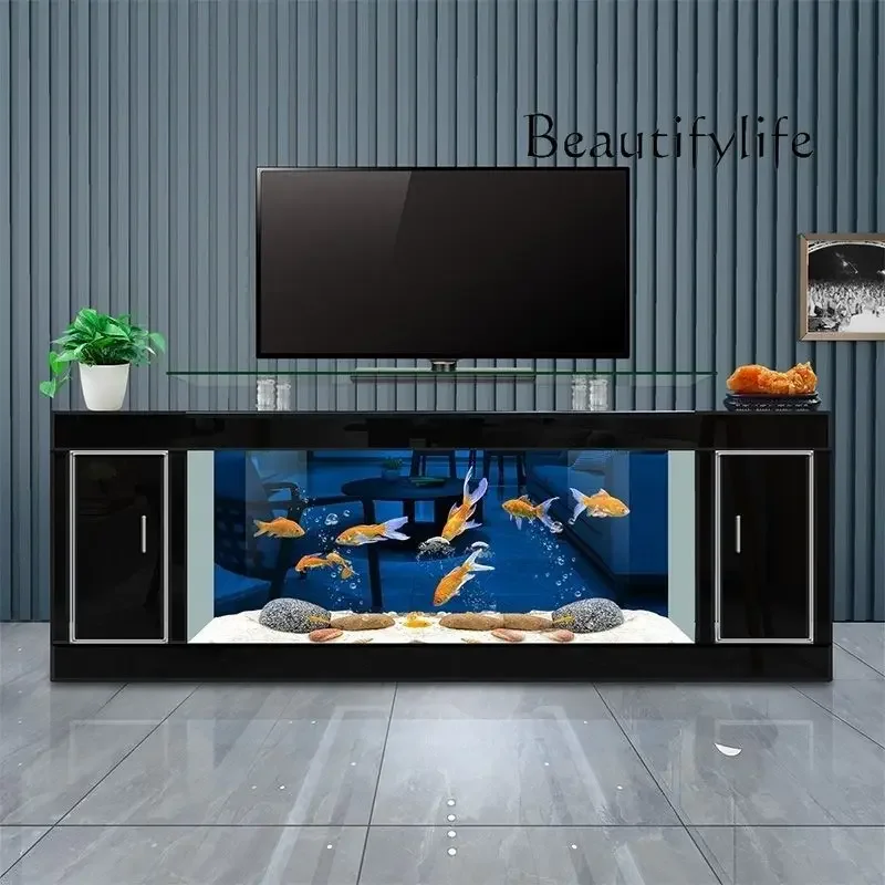 TV Cabinet Fish Tank Living Room Home Floor Large Ecological Landscape Glass Medium Super White Turtle Tank