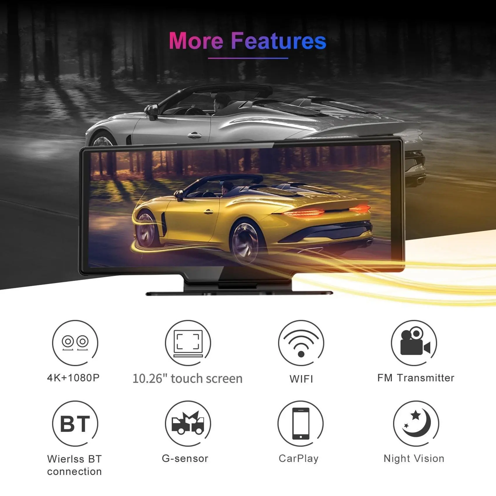 

10.26 Inch 4K Car Camera Dash Cam Carplay Android Auto Rearview Mirror Video Recording WIFI Loop Record Car DVR