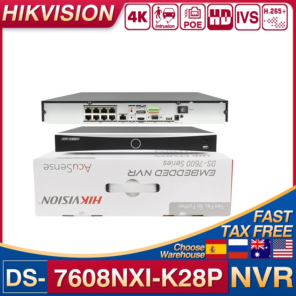 Original Hikvision 4K 8CH 8POE DS-7608NXI-K2/8P .265+ 2SATA Facial Recognition AcuSense NVR Network Video Recorder