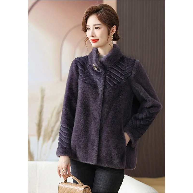 5XL 2024 autunno inverno cappotto corto in pelliccia sintetica da donna nuovo cappotto di visone imitazione di grandi dimensioni sciolto morbido confortevole pelliccia da donna Jacke