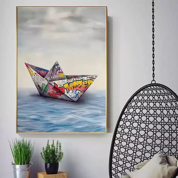 Canvas Painting Wall Art Banksy Graffiti Modern Abstract Canvas Painting Wall Art Paper Boat Art Prints