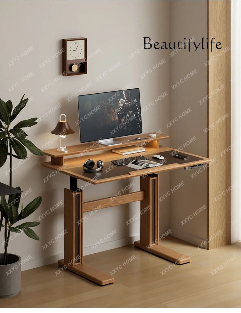 

Medieval solid wood electric lifting table study bedroom adjustable e-sports table computer table workbench