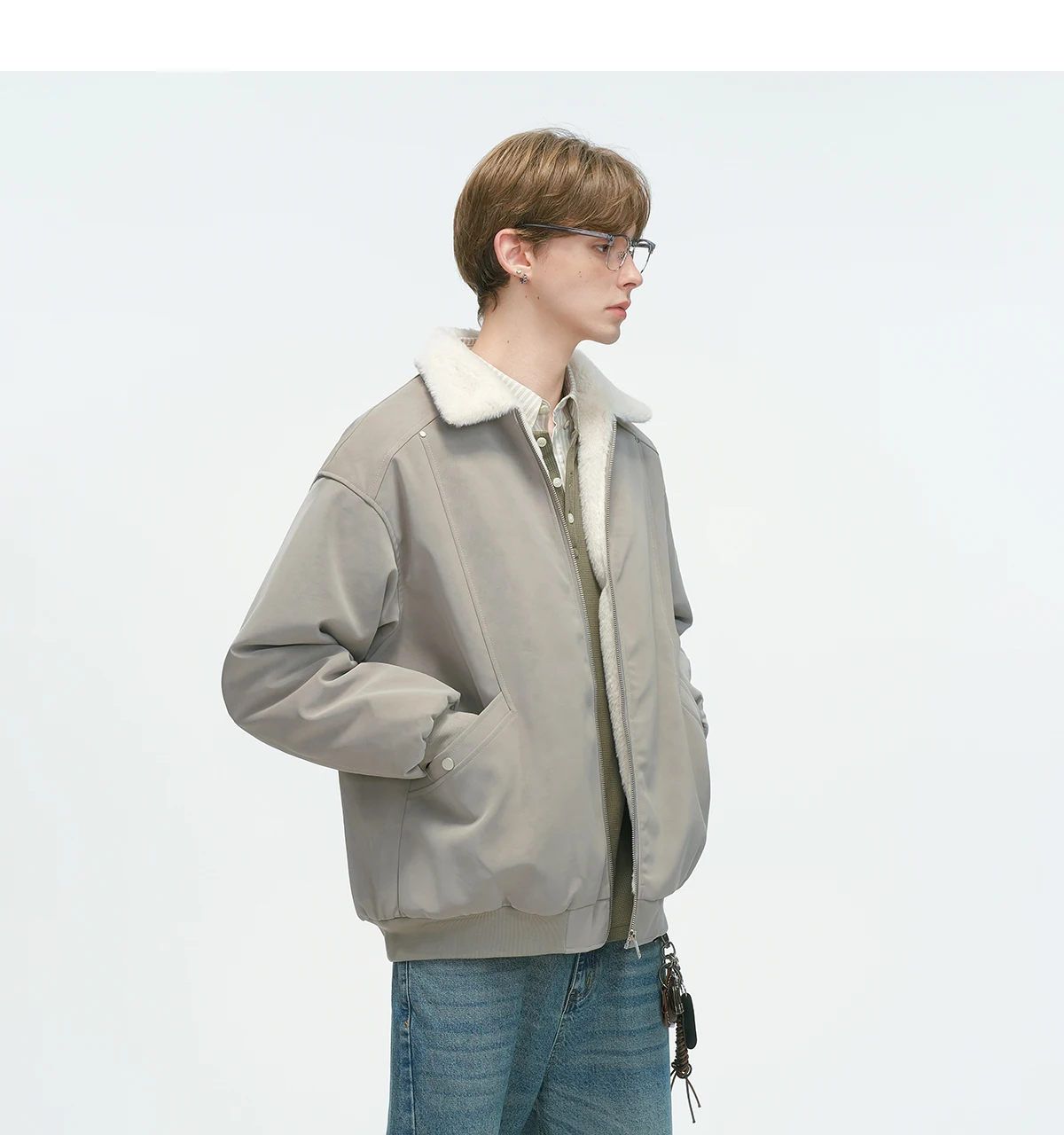 2025 الخريف الشتاء النمط الأمريكي الرجال سميكة الدافئة البني الرمادي الأسود صوف الضأن بدوره إلى أسفل طوق سترة قطن #6