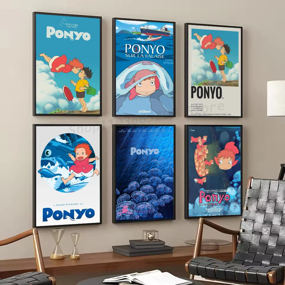 1pc Ponyo On Cliff By The Sea Poster zelfklevende kunst waterdicht papier sticker koffiehuis bar kamer muur decor